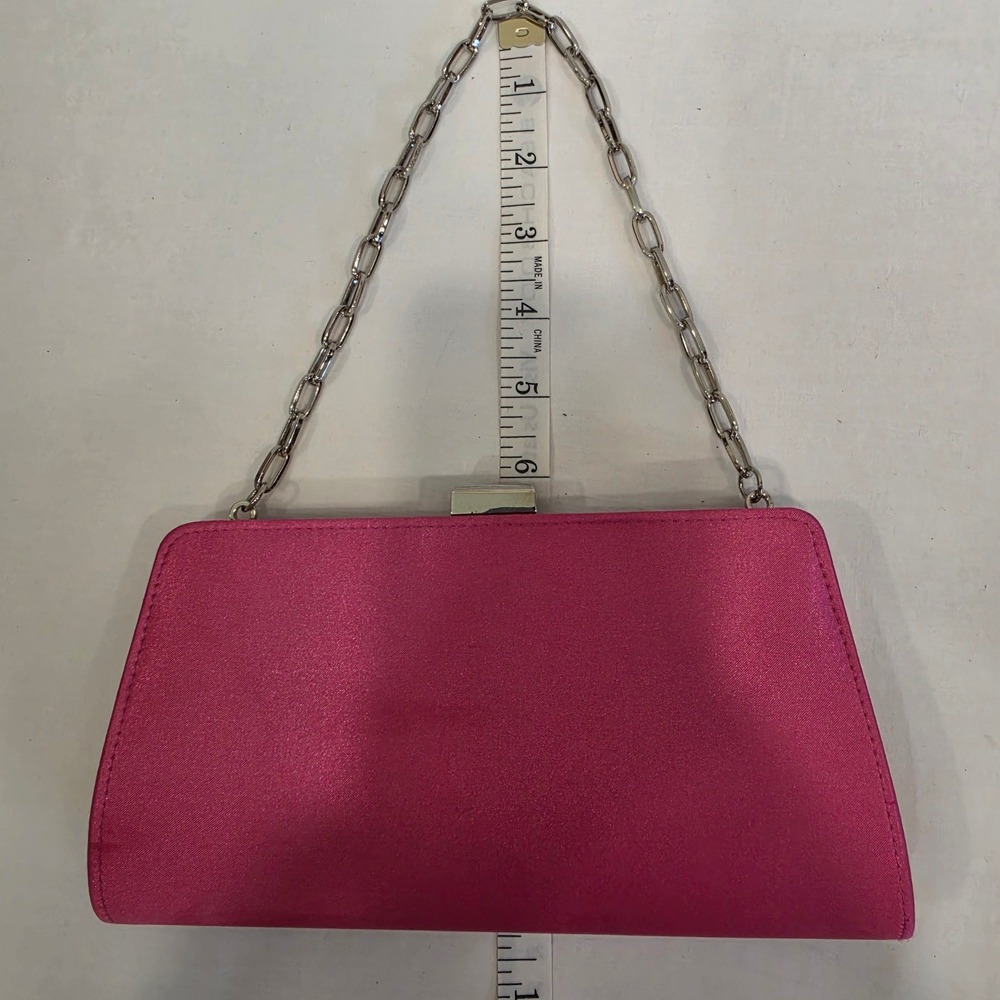 Pink Satin Evening Clutch Bag Silver Chain Strap Formal Wedding Party Purse
